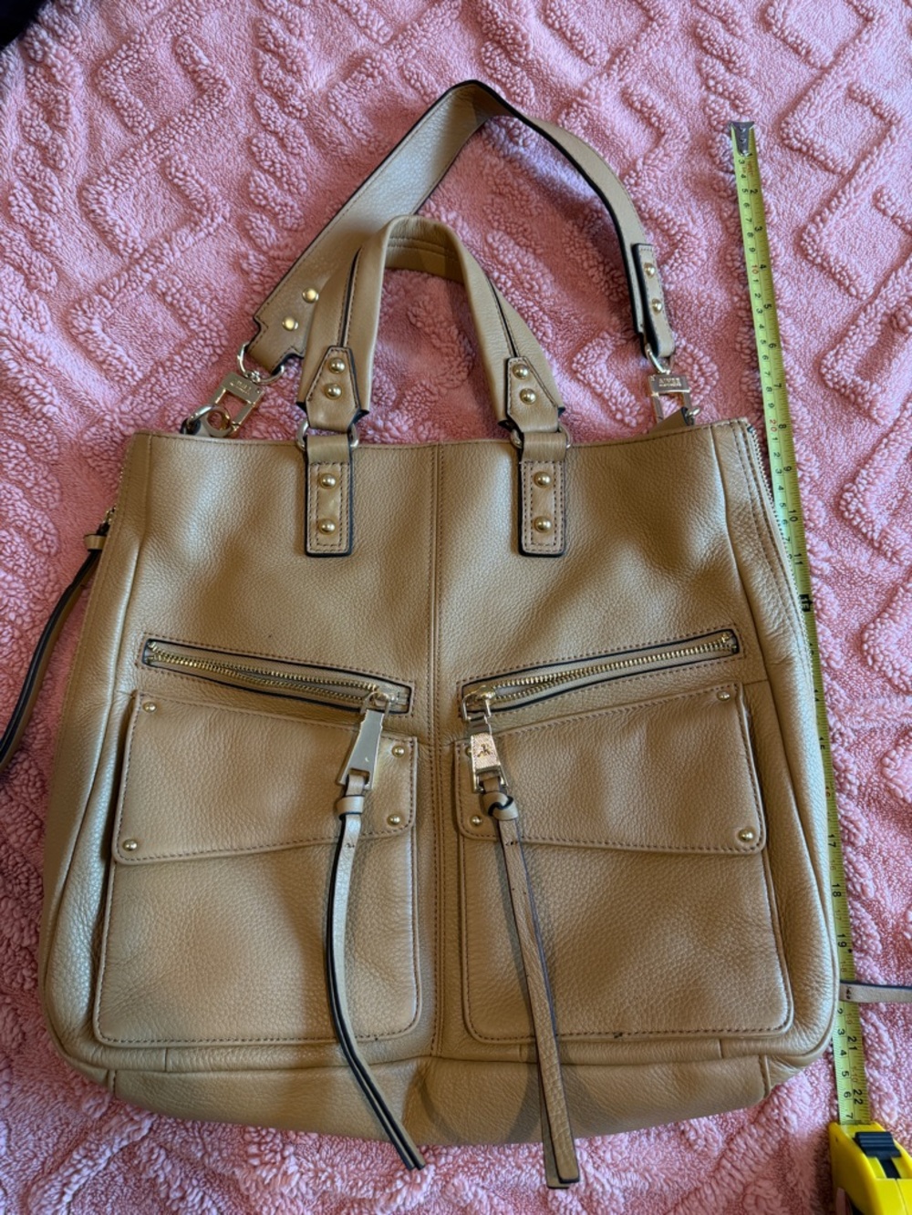 Aimee Kestenberg NWT Taupe Leather Satchel Tote w/ Crossbody Strap